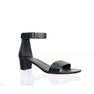 VINCE Raine Black Leather Ankle Strap City Sandals Open Toe Heels Lizard…